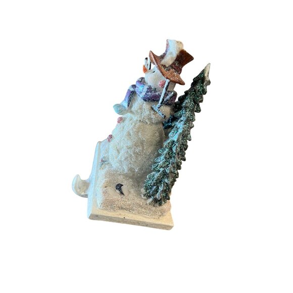 Vintage Snowman Christmas Stocking Holder Glittered Design Weighted Base - Picture 3 of 7